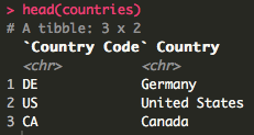 R data head screenshot