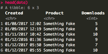 R data head screenshot