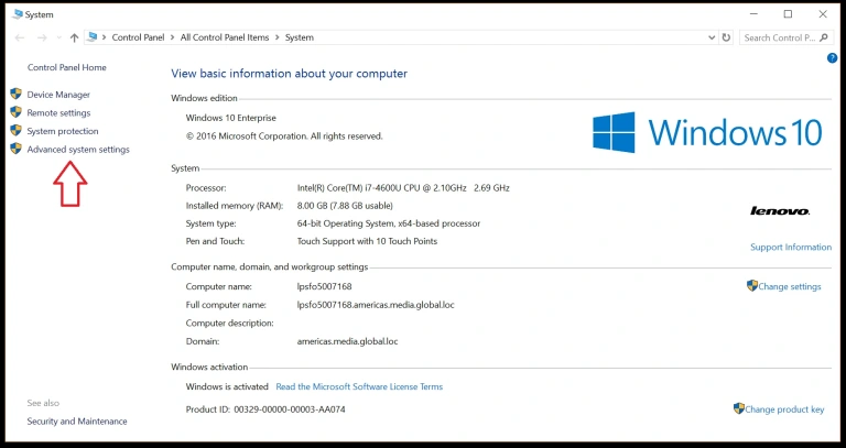 Windows system settings screenshot